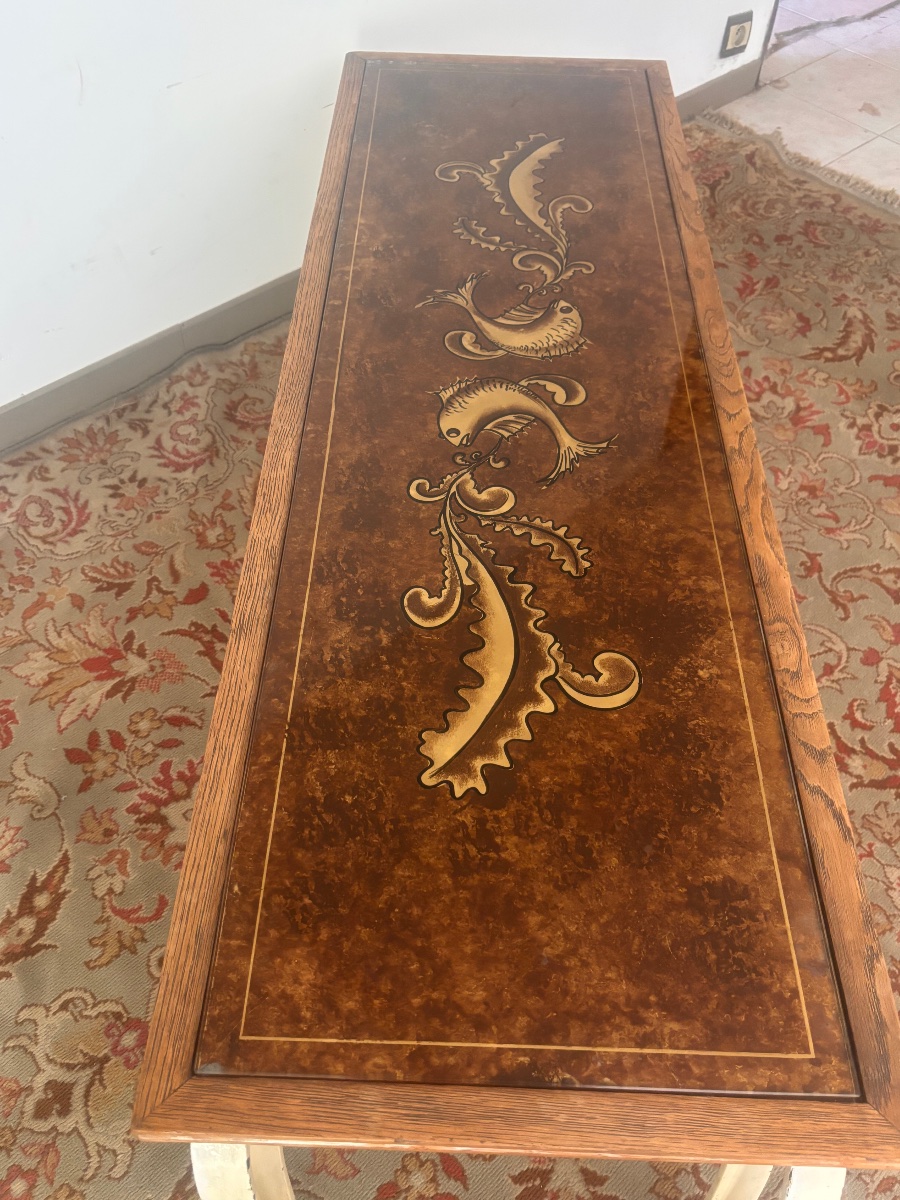 Table basse console art deco 1940 verre eglomisé -photo-2