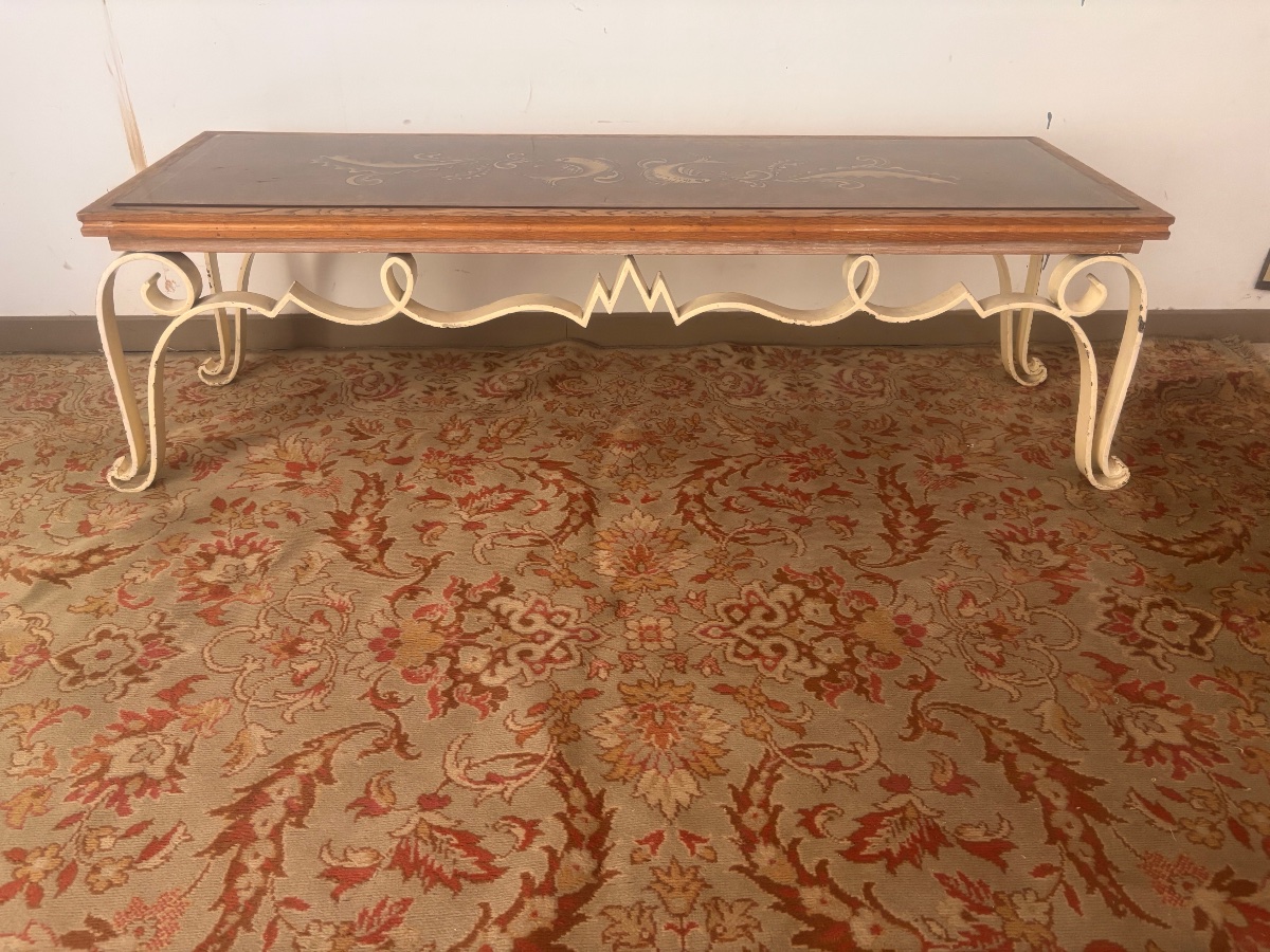 Table basse console art deco 1940 verre eglomisé -photo-6