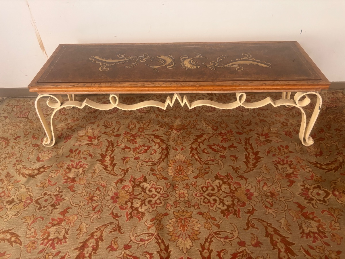 Table basse console art deco 1940 verre eglomisé 