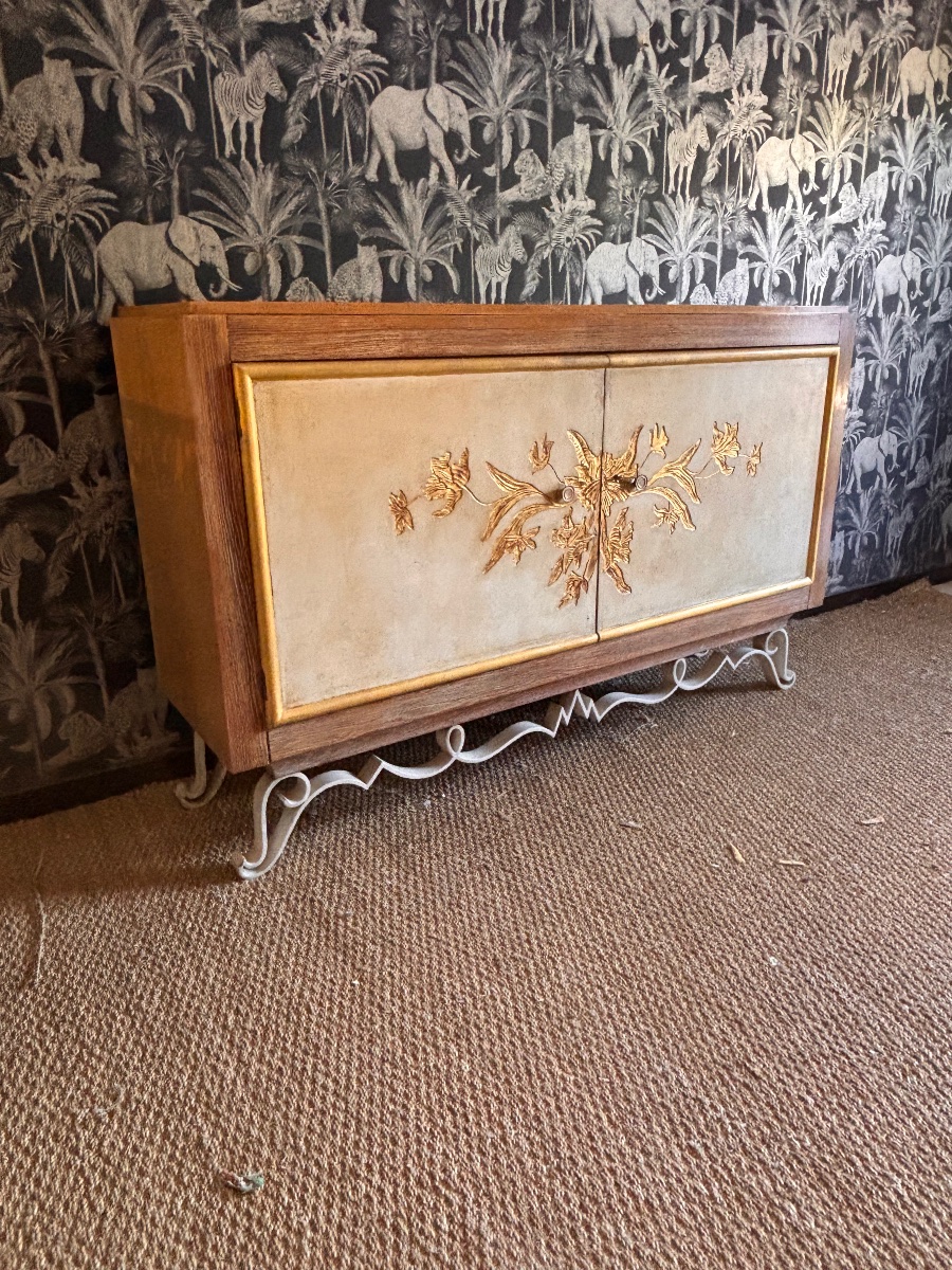 Art Deco Sideboard, Wrought Iron With A Ceruse Oak Lacquer Finish, 1940-photo-4