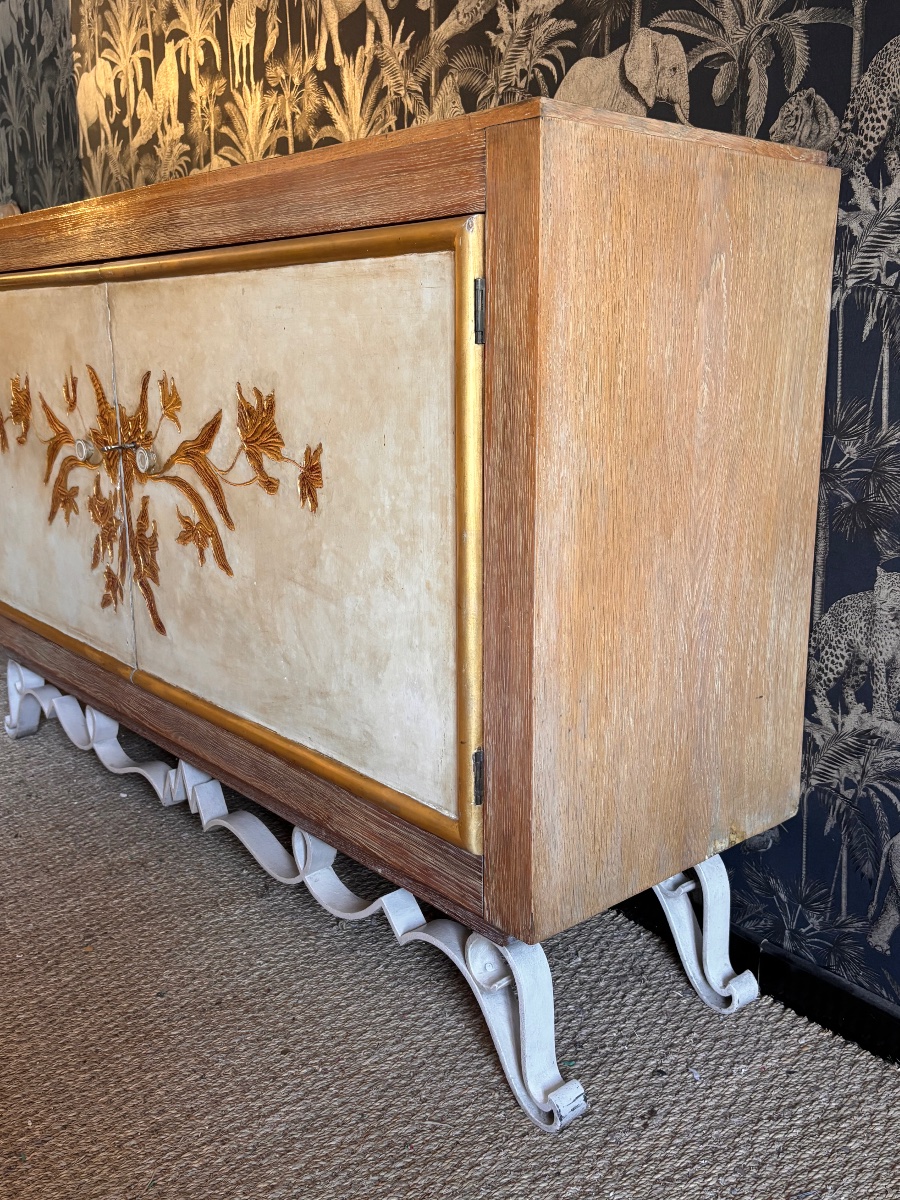 Art Deco Sideboard, Wrought Iron With A Ceruse Oak Lacquer Finish, 1940-photo-6