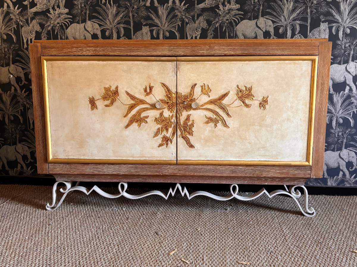 Art Deco Sideboard, Wrought Iron With A Ceruse Oak Lacquer Finish, 1940-photo-7