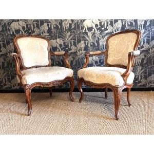 Pair Of Louis XV Convertible Armchairs Stamped By Nogaret XVIII Th
