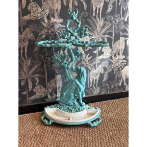 Enameled Cast Iron Umbrella Stand With Dog, Early 20th Century 