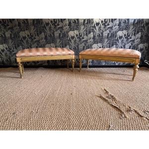 Pair Of Louis XVI Painted Bed Benches From The Early 20th Century 