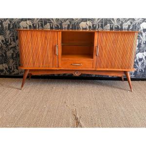 1950s Cherry Wood Sideboard With Sliding Doors