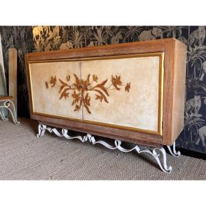 Art Deco Sideboard, Wrought Iron With A Ceruse Oak Lacquer Finish, 1940