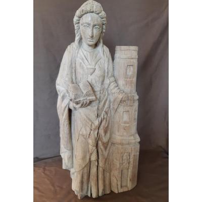 Sculpture: Saint Barbe In Oak From The 16th Century