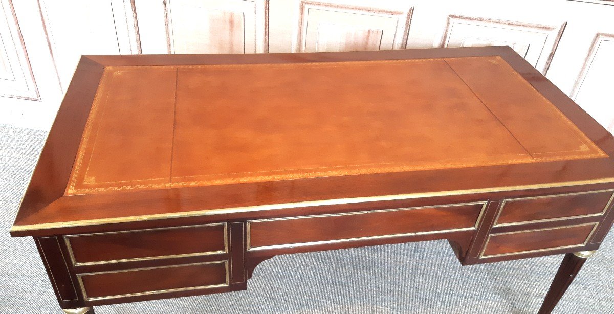 grand bureau plat en acajou et placage d'acajou d'époque Louis XVI-photo-3