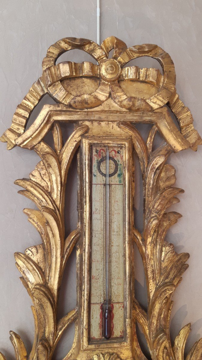 baromètre en bois doré d'époque Louis XV, marqué Bastin-photo-2