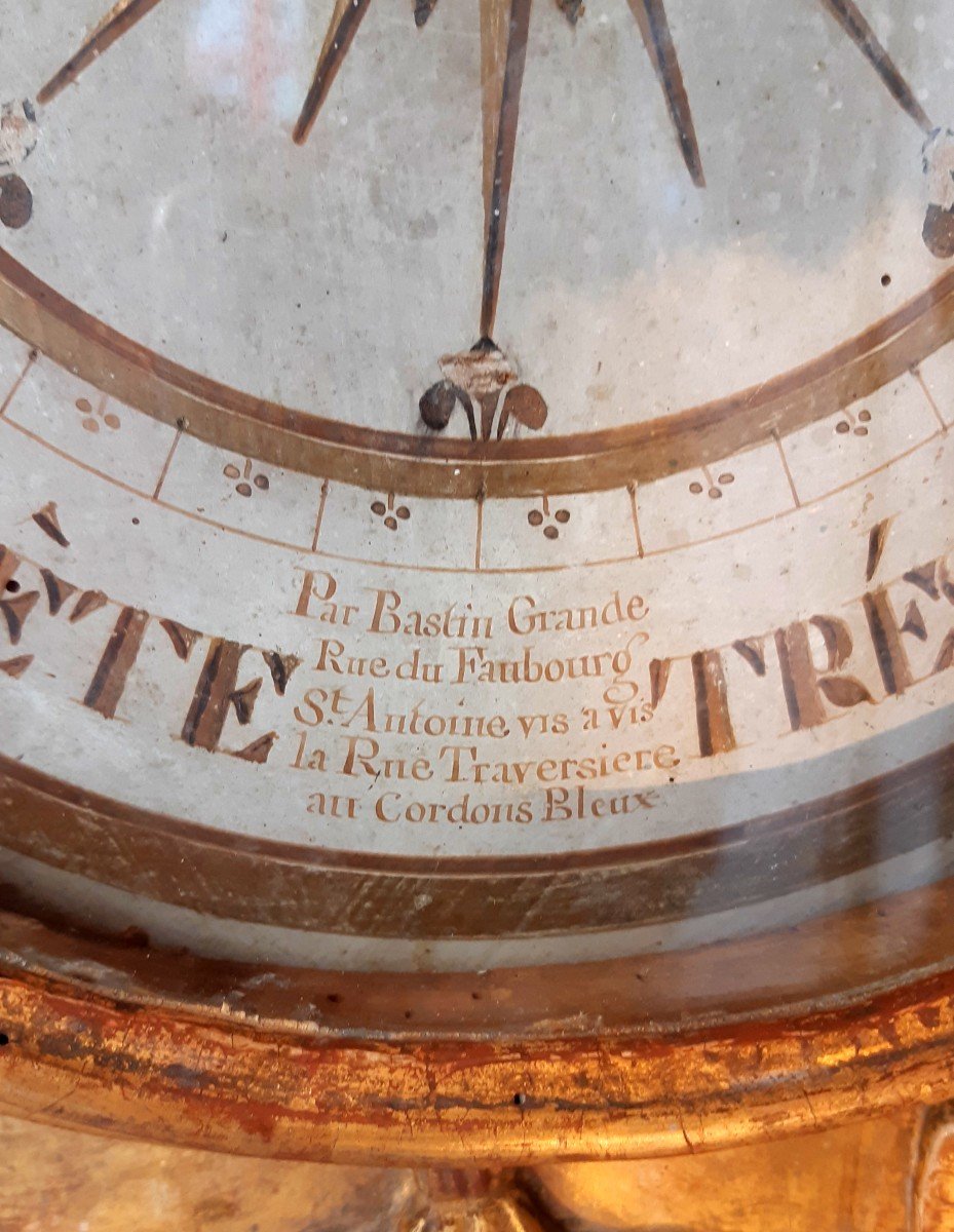 baromètre en bois doré d'époque Louis XV, marqué Bastin-photo-3