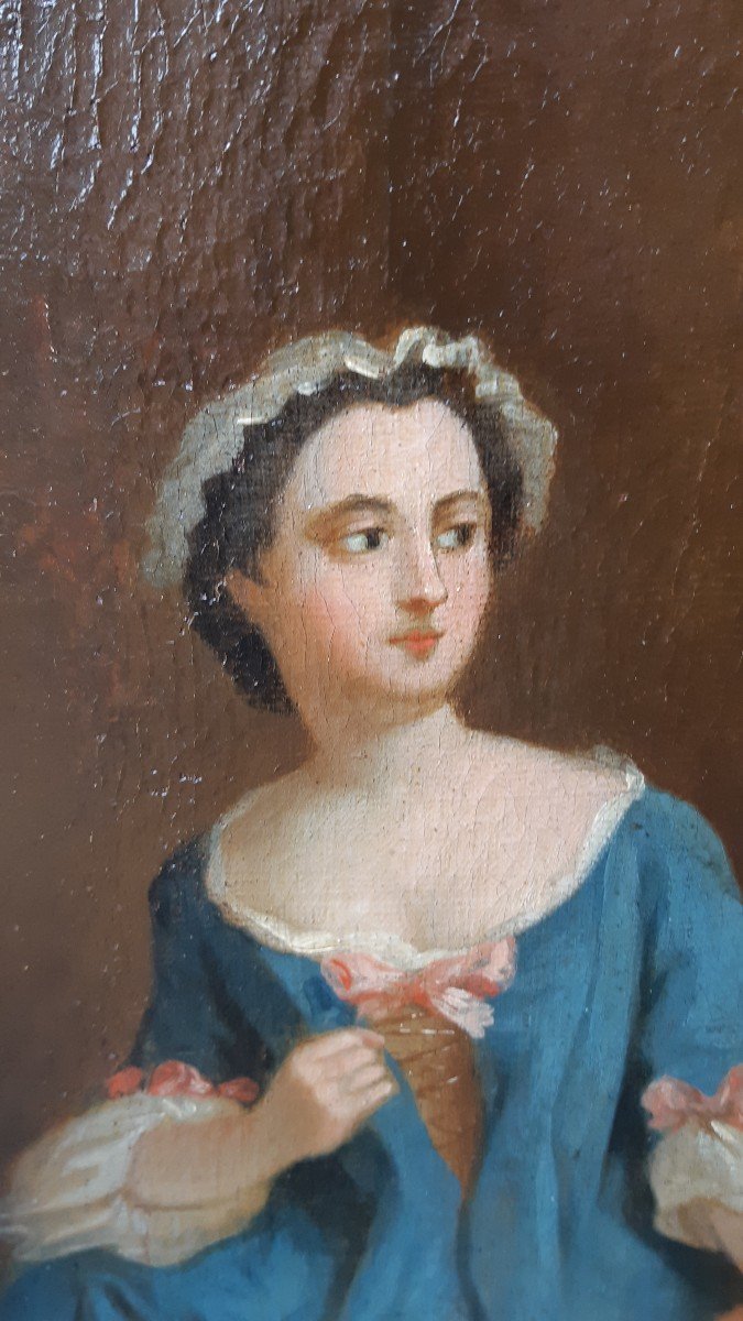 scène d'intérieur, huile sur toile du  XVIIIème siècle-photo-4