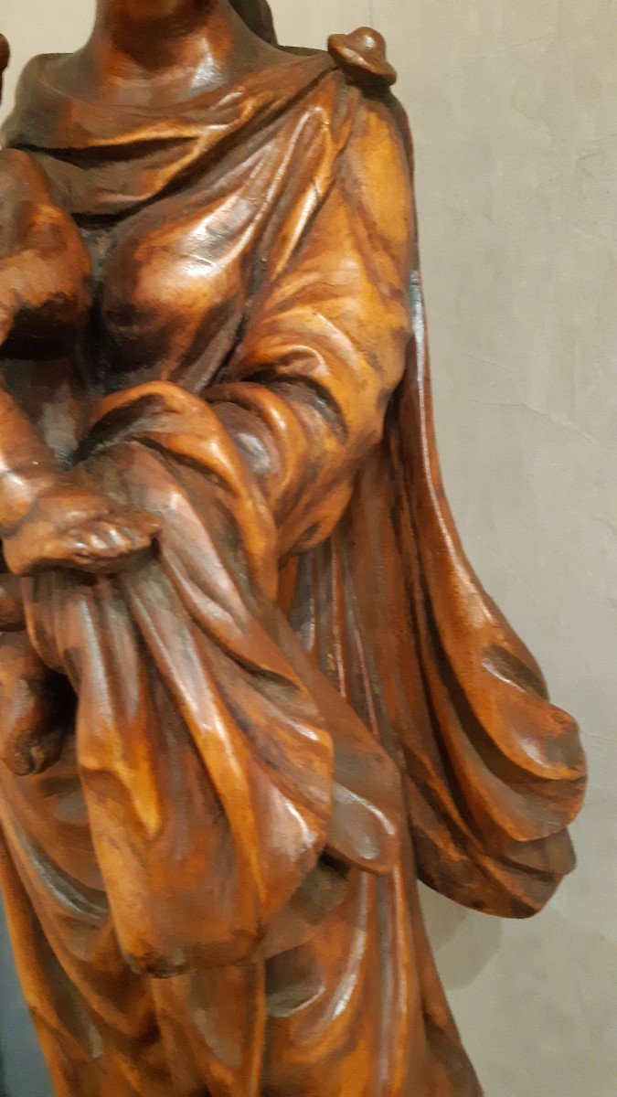 Virgin And Child In Carved Lime From The Beginning Of The 18th Century-photo-3