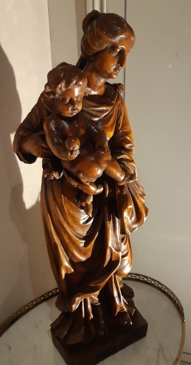 Virgin And Child In Carved Lime From The Beginning Of The 18th Century-photo-3