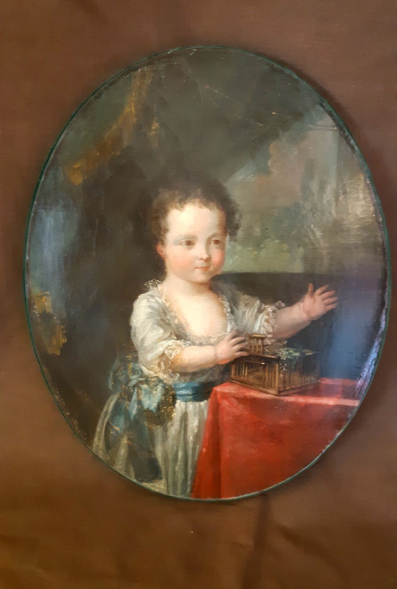 Petit portrait d'enfant, à la cage du XVIIIème siècle