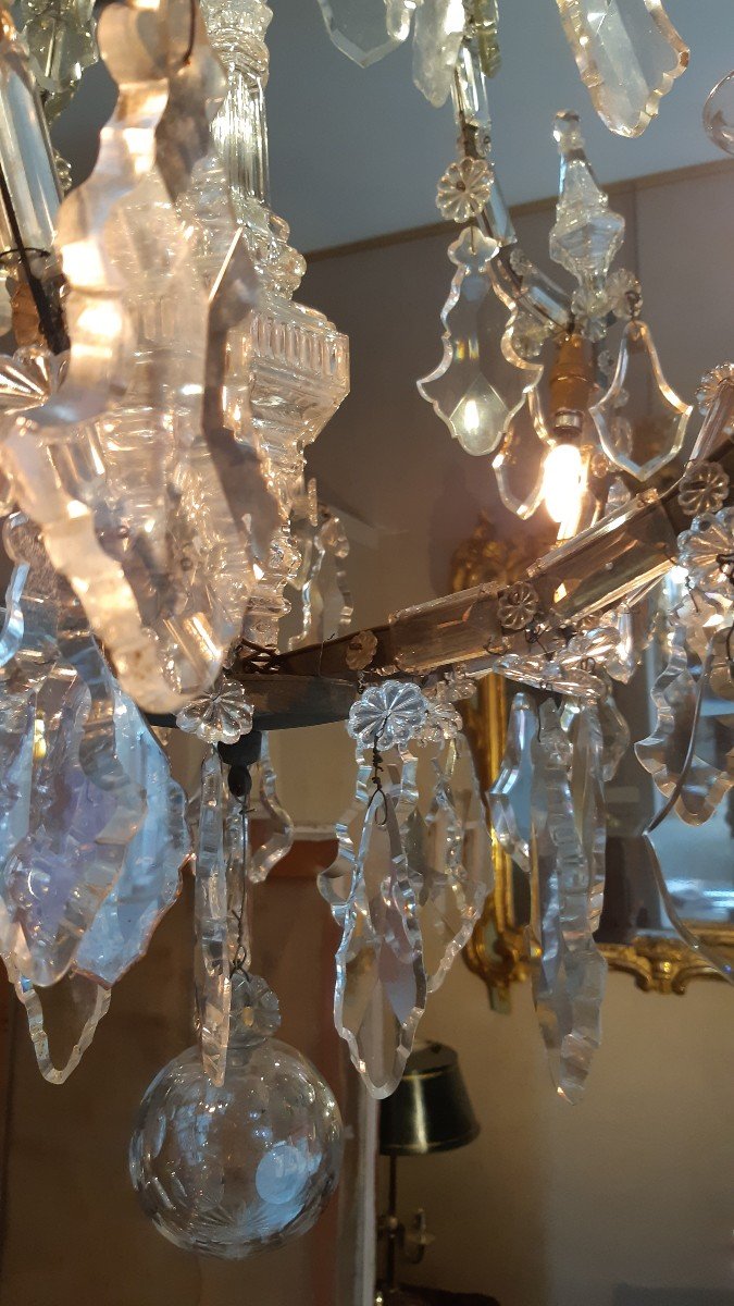 "cage" Chandelier With Generous Drops Of Cut Crystals, From The 19th Century-photo-4