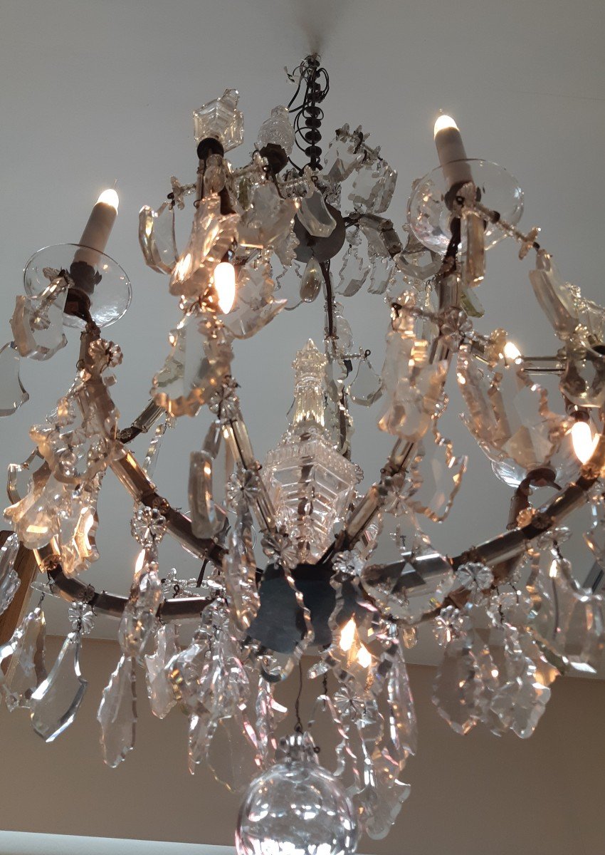 "cage" Chandelier With Generous Drops Of Cut Crystals, From The 19th Century-photo-1