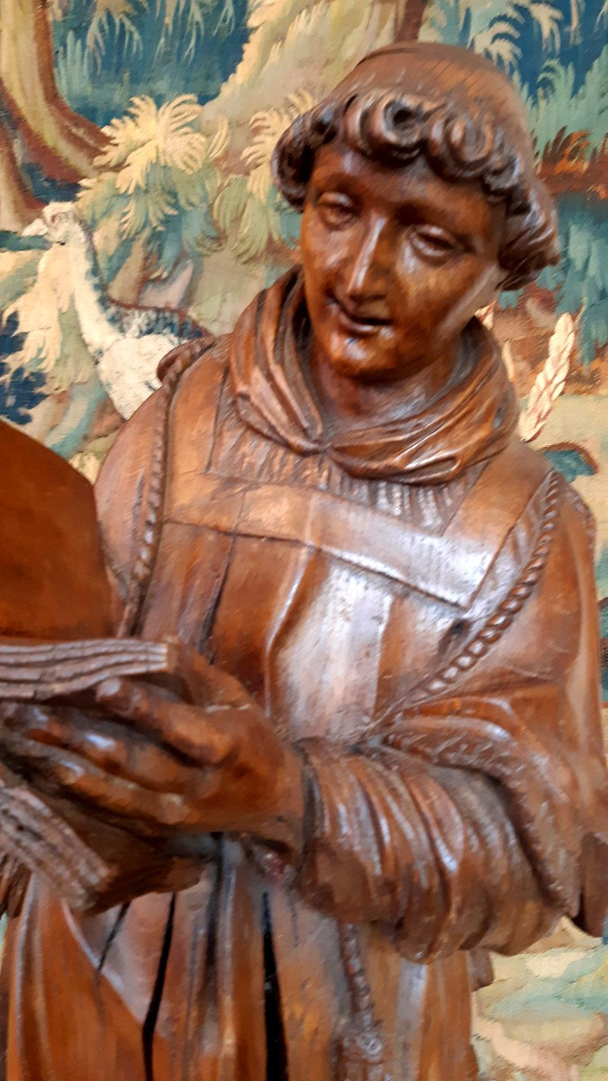 Large Natural Oak Sculpture: Saint Vulfran -photo-2