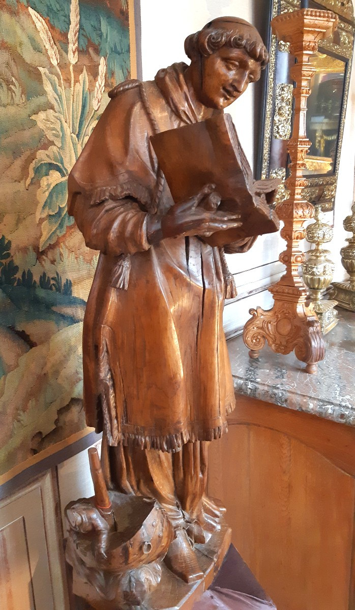 Large Natural Oak Sculpture: Saint Vulfran -photo-3