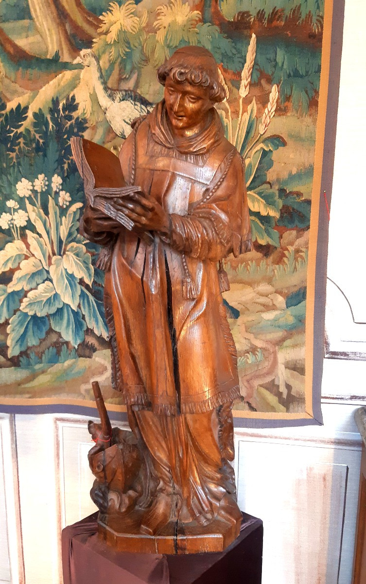 Large Natural Oak Sculpture: Saint Vulfran 