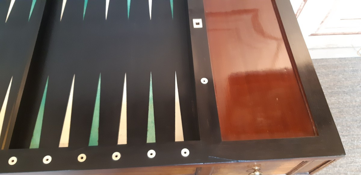 Table de tric trac en acajou et placage d'acajou d'(époque Louis XVI-photo-4