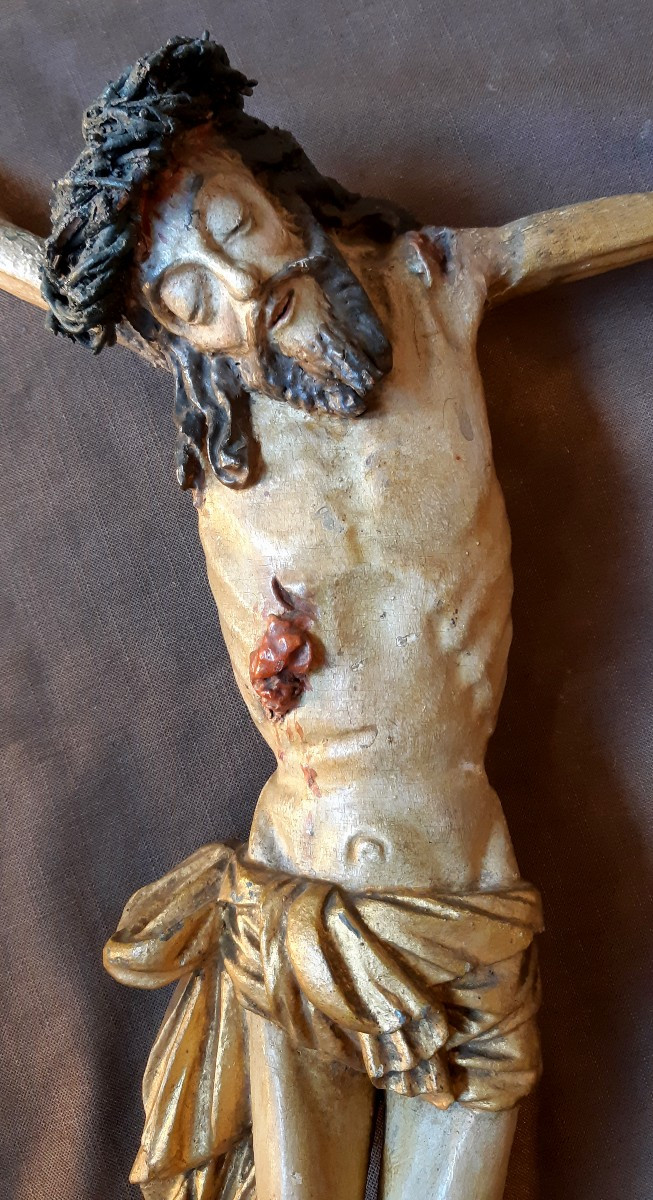 Christ en bois sculpté, polychrome, Espagne , XVIIème siècle-photo-2