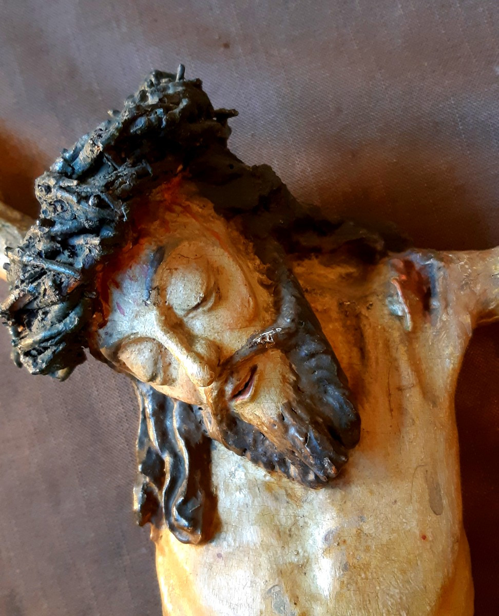 Christ en bois sculpté, polychrome, Espagne , XVIIème siècle-photo-1