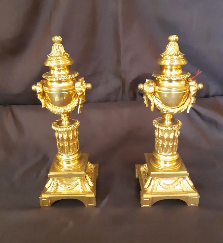Pair Of Gilded Bronze Cassolettes, Chiseled, From The Louis XVI Period