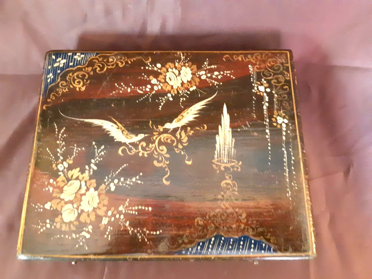 18th-century Lacquered Wooden Backgammon Set-photo-4