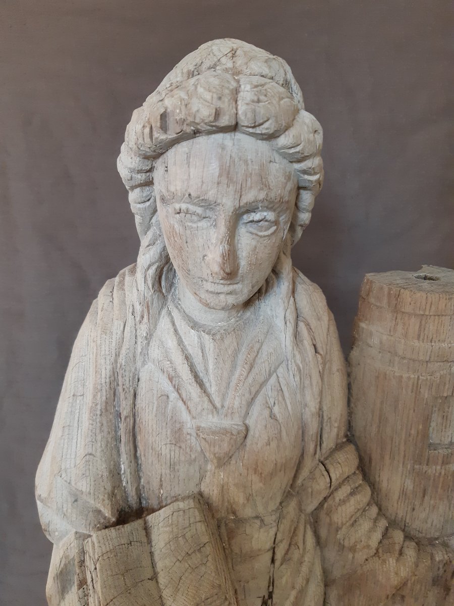 Sculpture: Saint Barbe In Oak From The 16th Century-photo-3