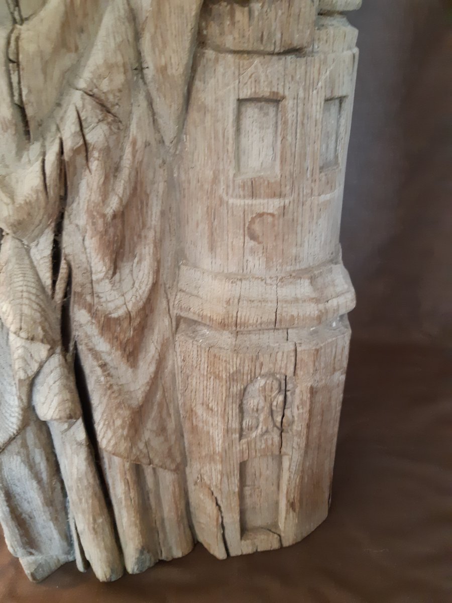 Sculpture: Saint Barbe In Oak From The 16th Century-photo-4