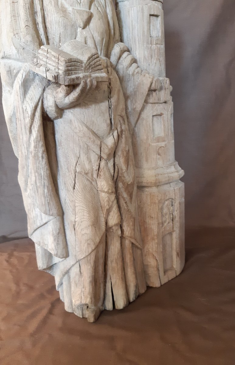 Sculpture: Saint Barbe In Oak From The 16th Century-photo-1