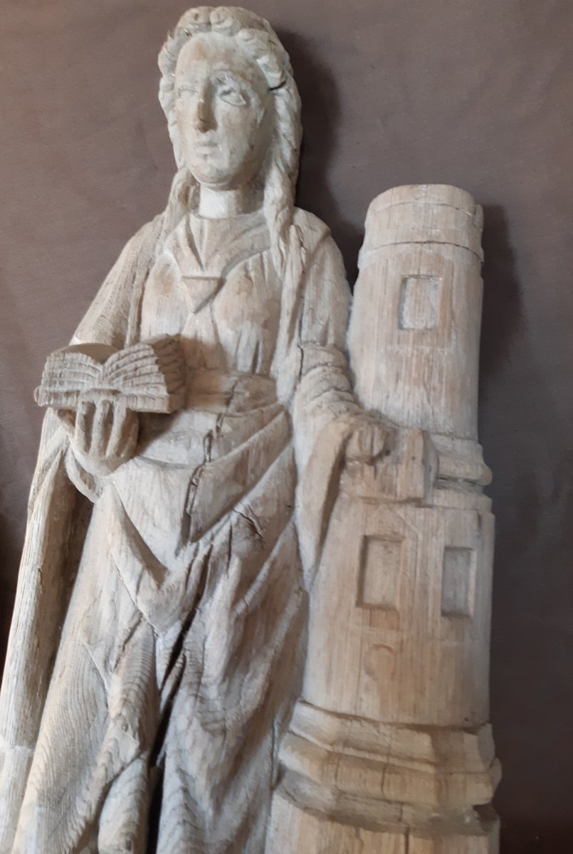 Sculpture: Saint Barbe In Oak From The 16th Century-photo-3