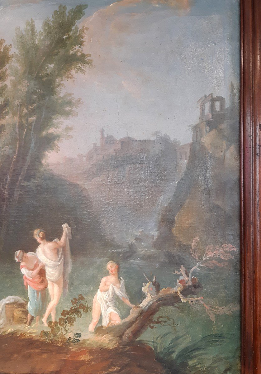 Large Painting "the Waterfalls Of Tivoli" 18th Century-photo-2