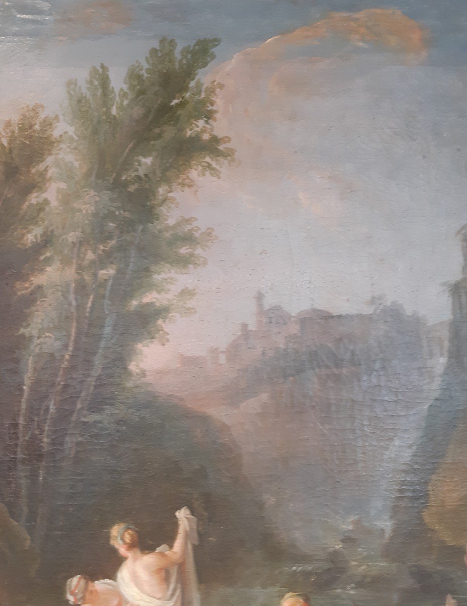 Large Painting "the Waterfalls Of Tivoli" 18th Century-photo-3