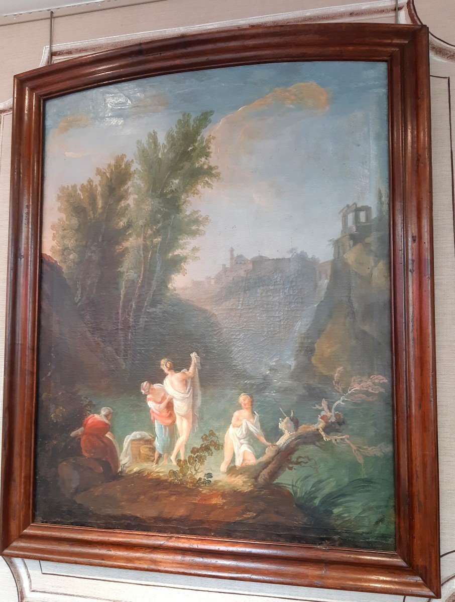 Large Painting "the Waterfalls Of Tivoli" 18th Century