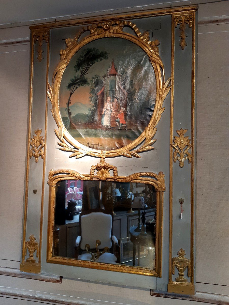 Trumeau In Gilded Wood With Paint In A Louis XVI Period Medallion