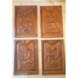 Suite Of Four Oak Panels From The 18th Century: "the Evangelists"