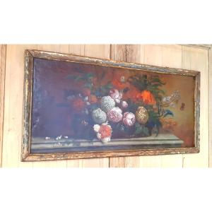 Painting: Flower Arrangement On An 18th Century Entablature