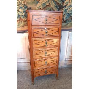 Small Cherrywood Chest Of Drawers, Amaranth Fillets, Marquetry, Transition Period, 18th Century