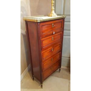 Small Chest Of Drawers Made Of Solid Mahogany, Louis XVI Period.