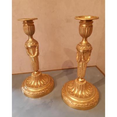 Pair Of Gilt Bronze Candlesticks From The Louis XVI Period