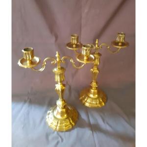 paire de candélabres en bronze doré d'époque Louis XV