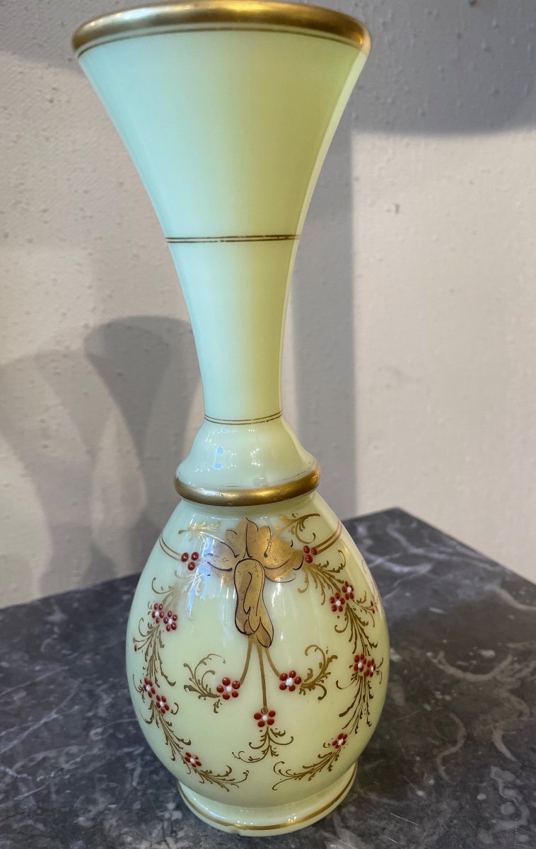 Paire De Vases Opaline émaillée XIXème-photo-2