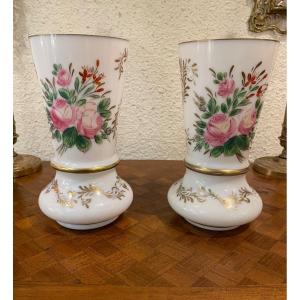 Pair Of 19th Opaline Vases