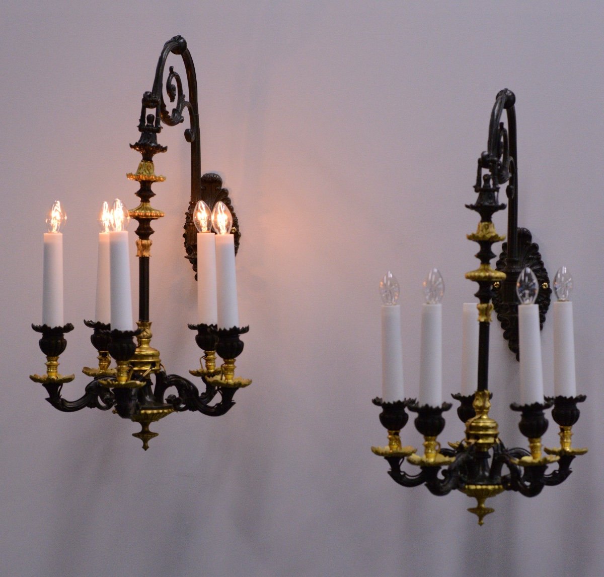 Pair Of Restoration Period Sconces In Bronze