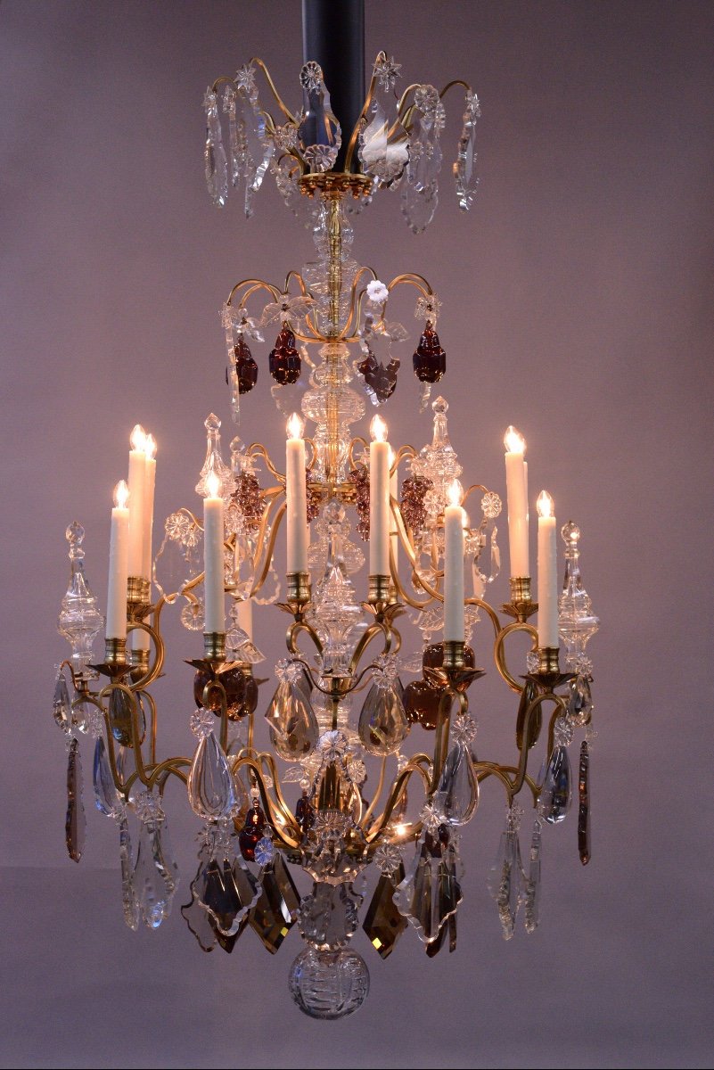 Proantic: Grand Lustre Cage Louis XV En Cristal Taillé Epoque Milieu