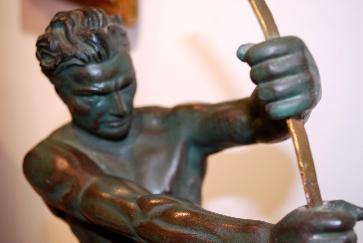 Art Deco Sculpture Young Man Bending A Barbell-photo-2