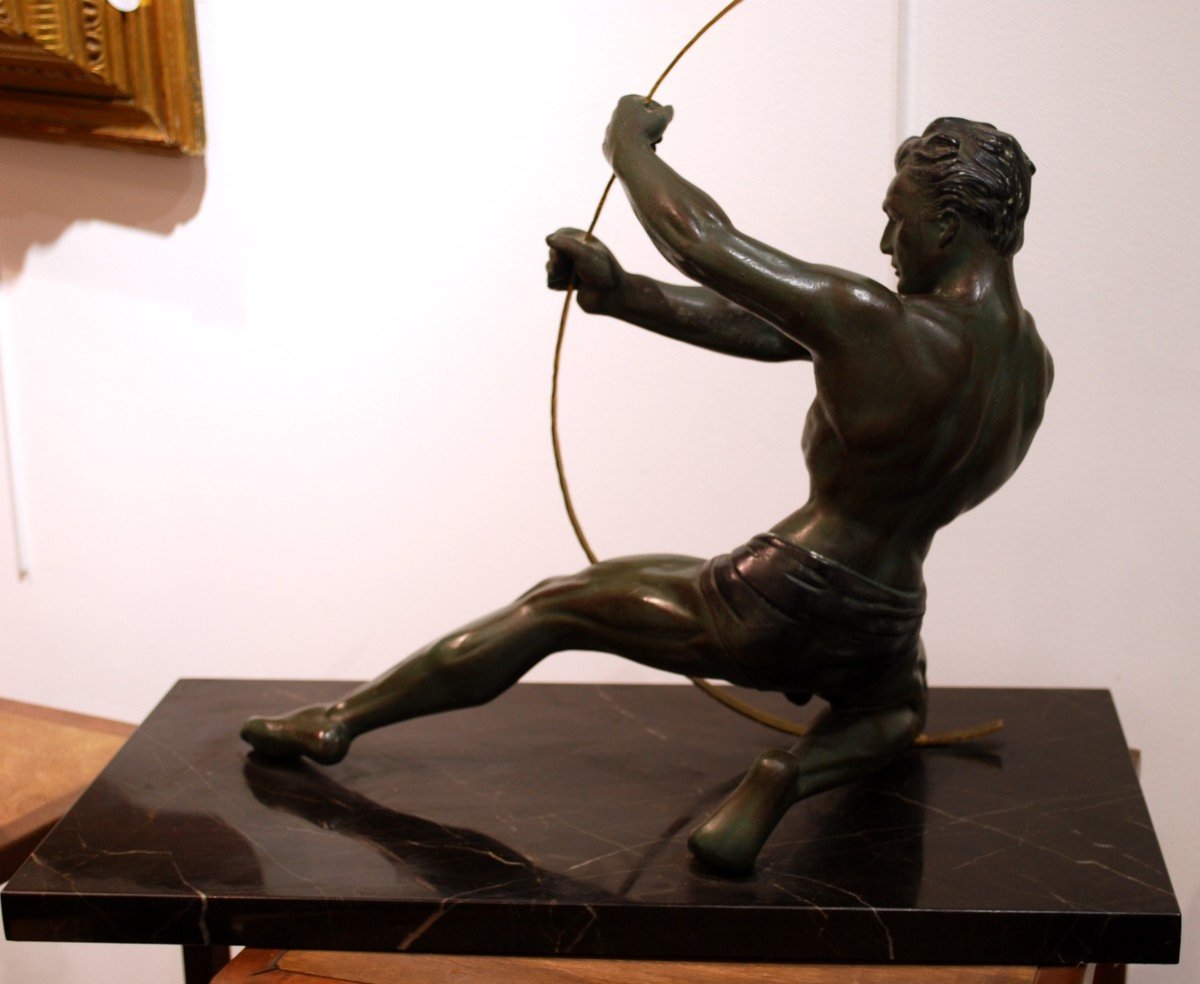 Art Deco Sculpture Young Man Bending A Barbell-photo-4