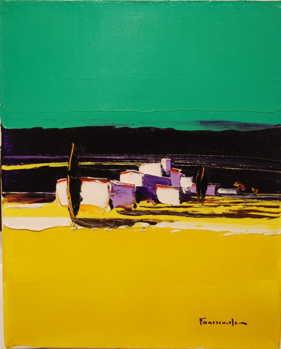 Oil On Canvas The Village By Guy Fontdeville